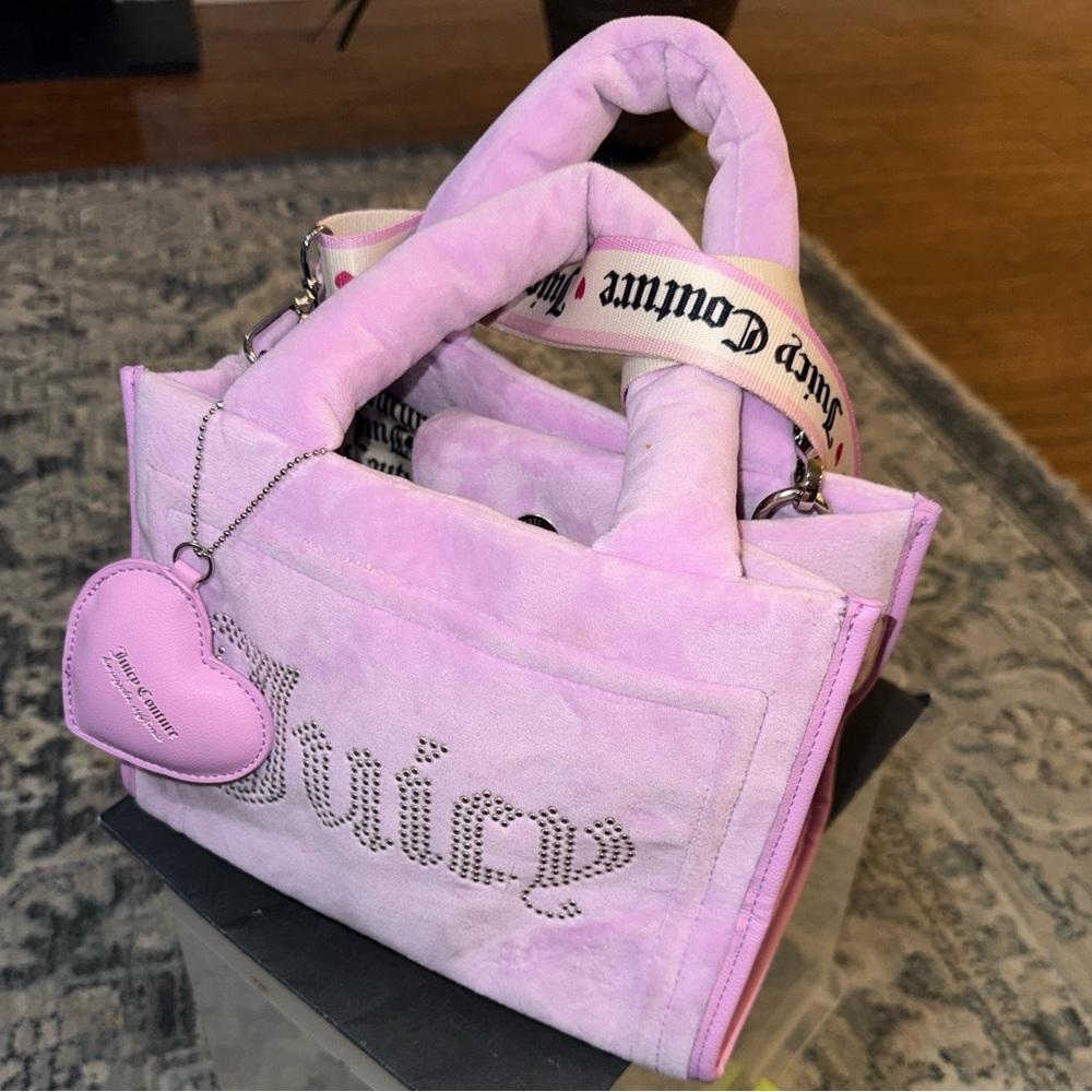 Juicy Couture "Extra Spender" mini velour tote bag in a fondant pink/lilac color